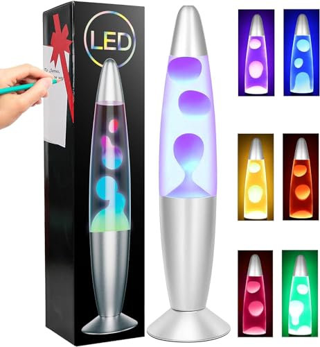 AONESY Lampe a Lave Led 34 cm Lampe qui Change de Couleur Liquide Blanche et en cire Blanche pour Adultes Enfants Lampes Lampes à Lave Multicolore