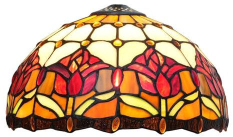 Tiffany Style Ceiling Light Shade, 12 Inch Red Tulips Stained Glass Lamp Shade Replacement Handmade Vintage Lampshade for Table Lamp Pendant Light Floor lamp