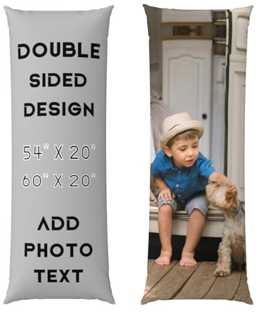 Custom Full Body Pillow Cover Add Your Photo Text 2 Sides Design Personalised Body Pillow Case Customised Bolster Cushion Cover Picture Long Pillowcase Valentine's Day, Birthday Gifts for Women Men