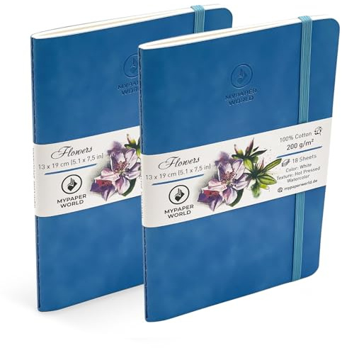 Mypaperworld Aquarell Skizzenbuch 2-er Set 200 g/m² 100% Baumwolle, säurefrei, 18 Blatt, 19x13cm Heiß Gepresst- Hell Blau