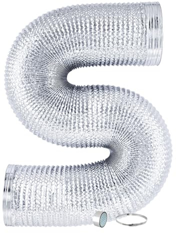 Flexible Luftleitungen zur Belüftung, Aluminium Lüftungsschlauch, Verlängerung Abluftrohr, Abluftrohr Küche, mit Stahldraht Innen, für Klimaanlagen, Wäschetrockner, Badlüfter(5m,250mm)