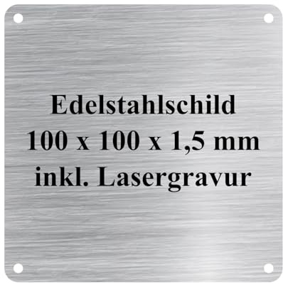 WIENS3D Klingelschild Edelstahl mit Gravur | Namensschild - Türschild - Gartenschild personalisiert für Briefkasten | Büroschild - Grabschild - Bankschild - Stallbox - Hundehütte | (100x100x1,5 mm)