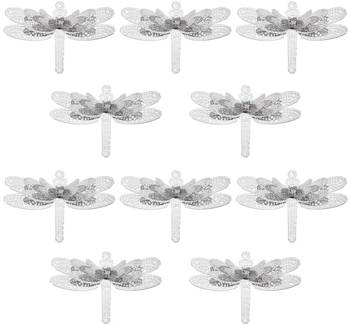 WEBEEDY 10pcs Silver Dragonfly Suncatchers Ornaments Handmade DIY Sun Catcher Metal Parts Dragonfly Charms, Suncatcher Making Supplies for Window Garden Wedding Party Gift, 3.5 x 5.1cm