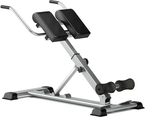 SDHYL Römischer Stuhl für Core & Back Training, Verstellbarer Römischer Stuhl Core Trainer Home Gym Ausrüstung, Roman Chair Rückentrainer mit PU Lederkissen,104x58x93cm,Silber