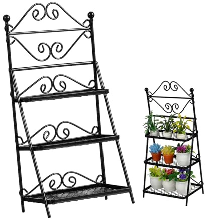 Homoyoyo Miniature Flowerpot Stand for Dollhouse Flower Rack Mini Adornment for House Decoration Unique Design for Garden Living Room Balcony Mini House Shelf Model