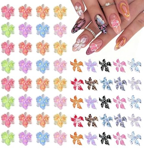 VelvetGlow 100 Pièces de Charms de Fleurs pour Ongles 3D Style Aléatoire Hibiscus Coloré Cristaux Résine Bijoux pour Ongles Femmes Design