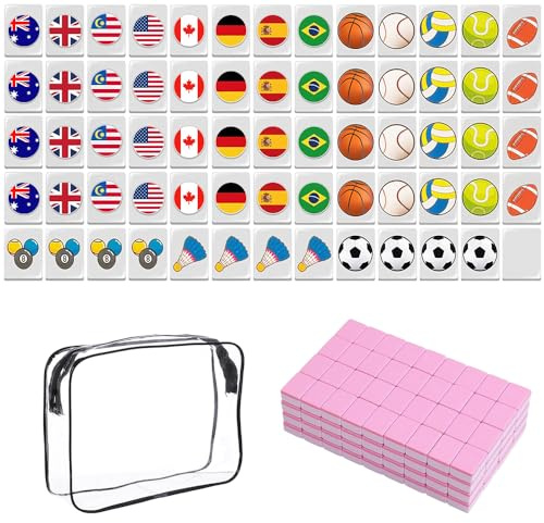 WDKXCN Mahjong Set, 65 Tiles Seaside Escape Game Mahjong Tile Game, Flags & Balls Pattern Portable Mini Mah Jong Set, Mini Beachside Family Board Games for Kids and Adults Leisure Travel Time