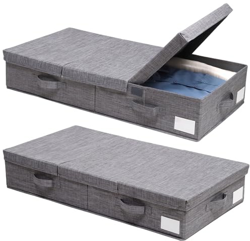 Dntorx 2 Pack 50L Under Bed Storage Boxes with Lids, Foldable, Grey
