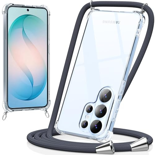 caslord Handyband kompatibel mit Samsung Galaxy S26 Ultra | Transparent Hülle mit Handykordel | Handyhülle für zum Umhängen | für Sport Reisen Partys Einkäufe Babypflege | Dunkelgrau