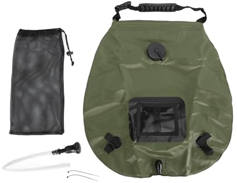ANKROYU Solar Shower Bag Solar Heating Portable Camping Shower 20L Large Capacity Water Bag with Thermometer for Outdoor Hiking Beach Travel PVC Material 47x50cm (OD Green)
