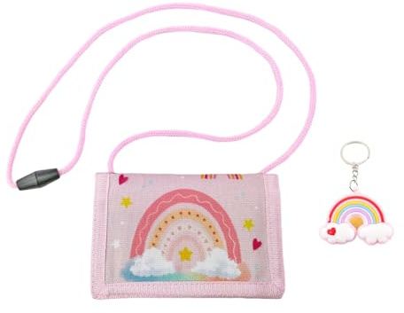 Vauki Borsetta da petto per bambini, portafoglio per bambini, portafoglio pieghevole triplo con portachiavi, regalo per bambine da 5, 6, 7, 8, 9 anni, da appendere, imbottitura, regalo per ragazzi e