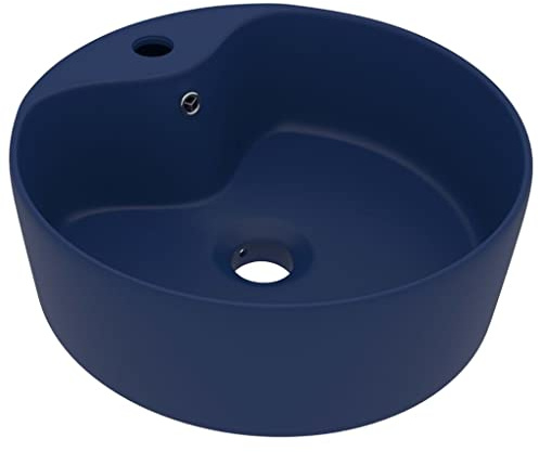 Vasque à Poser, Lavabo à Poser en Céramique Lave Main Salle de Bain de luxe avec trop-plein Bleu foncé mat 36x13cm Céramique