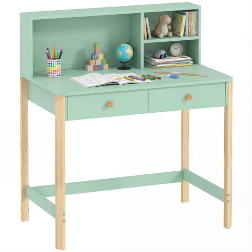 AIYAPLAY Kinderschreibtisch mit Schubladen Regal 90 x 52 x 105 cm Grün | Schülerschreibtisch, Stauraum, für Kinder 5-12 Jahre Kinder, zum Lernen, Lesen, Malen, Basteln, Spielen