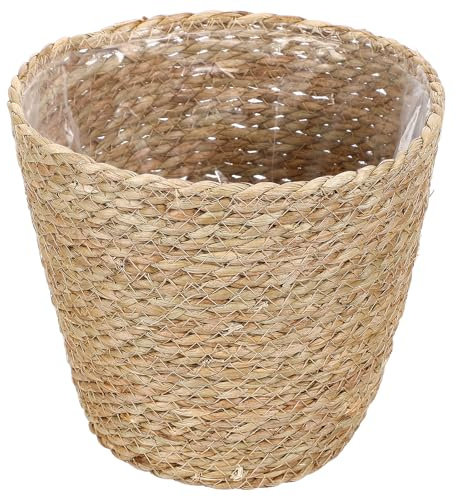 IDEANATEGRATE Maceta Tejida de Paja y PE, Maceteros Mimbre para Plantas | Jardinera Tejida Rústica, Cestos Plantas, Cestas Macetas y Florero Decorativo