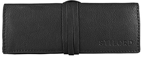 STILORD 'David' Federmäppchen aus echtem Büffel Leder im Vintage Look Etui Griffelmappe Federmappe Schreibmappe Federtasche, Farbe:schwarz