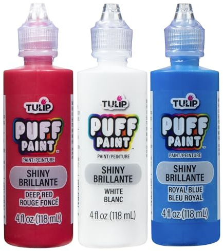 Tulip Puff Fabric Paint, Permanent Craft Paint for Clothes, DIY Projects, Notoxic, 4 fl oz 3-Pack, Patriotic USA Variety Pack - Red, White, Blue