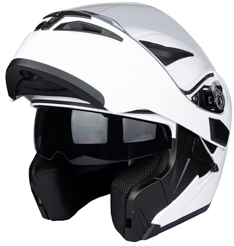 Oubaiya Casco de Motocicleta de Cara Completa, Solapa, Casco de Motocicleta Modular con Doble Visera, Aprobado por la ECE, para Hombres y Mujeres Adultos