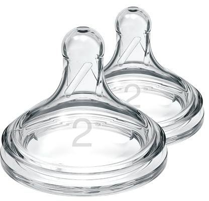 Dr. Brown’s Natural Flow Level 2 Wide-Neck Baby Bottle Silicone Teat, Medium Flow, 3m+, 100% Silicone Bottle Teat, 2-Pack