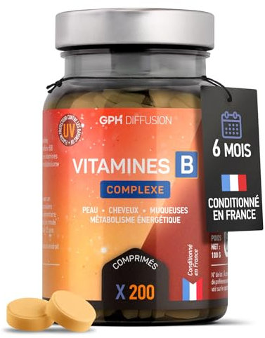 Vitamines B Complexe - 200 comprimés - Cheveux - Peau - GPH DIFFUSION