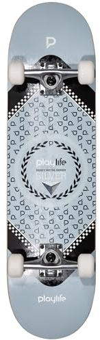 Playlife Skateboard Heavy Metal Silver, 31 / 8 - 79cm / 20,5cm, 52x36mm 92A Rollen, ABEC 7 Kugellager, Art. nr.: 880278