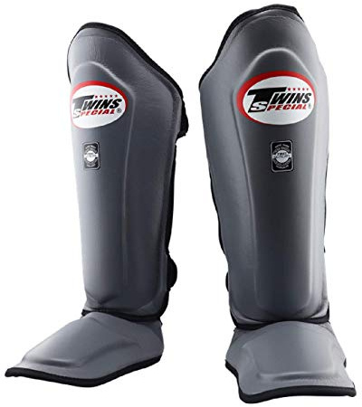 Twins Special Muay Thai Schienbeinschoner mit Knieschützer für Muay Thai Kickboxen MMA K1 Large Grau SGL10