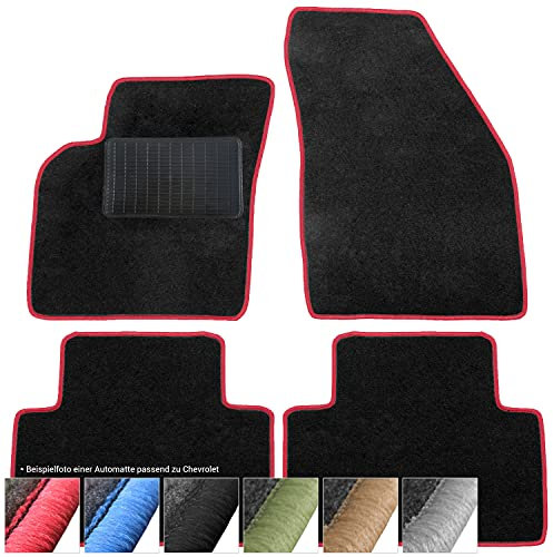 moto-MOLTICO Fußmatten Auto - Velours Autoteppiche passend für Chevrolet Matiz, Spark (2004-2009) - 4-teiliges Set - Schwarze Automatten mit Roten Ziernähten