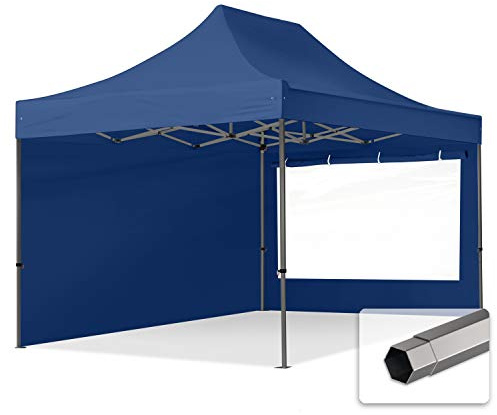TOOLPORT Faltzelt Faltpavillon Pavillon 3x4,5m - mit 2 Seitenteilen (Panoramafenster) Premium Dach Partyzelt blau