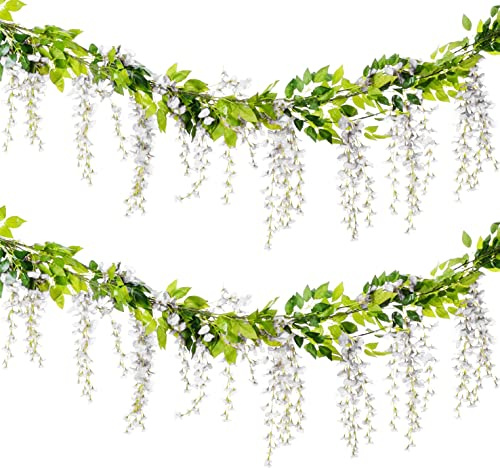 WARMIE Blomma krans blåregn konstgjorda blommor falsk blåregn vinstockar silke falsk blåregn klätterväxter för bröllopsfest hem väggdekoration slingrande blomma inomhus/utomhus 4 st (vit)