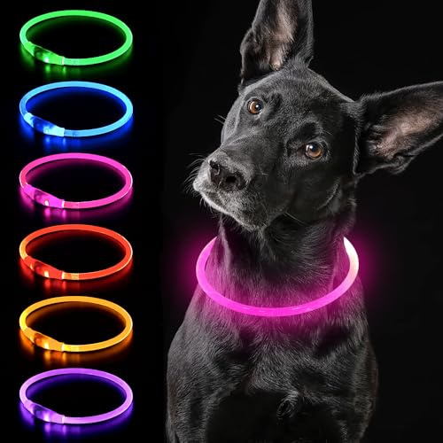 iTayga leuchthalsband Hund, USB-aufladbar und wasserdicht hundehalsband, verstellbare Länge, Sicherheitshalsband für Hunde und Katzen, 3 Modi, Rosa