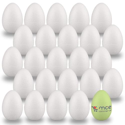 MCE-Commerce A336025 Lot de 25 œufs en polystyrène pour bricolage et décoration de Pâques Blanc 6 cm