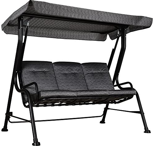 Outsunny Dondolo da Giardino per 3 Persone con Tettuccio Regolabile e Cuscini Imbottiti, 200x120x170cm, Nero