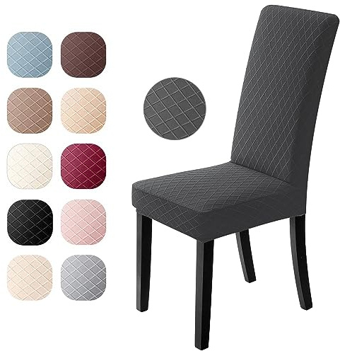 Stuhlbezüge Modern 2er Set Universeller Stuhlhussen Elastischer Stretchbezug,abwaschbarer Jacquard Bezug mit Rutschfestheit & Atmungsaktivität,Spannbezug ideal für Events und Deko Bankett (Dunkelgrau)