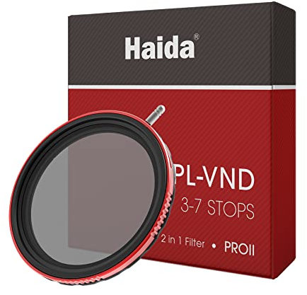 Haida Filtre réglable 77mm VND+CPL 2 en 1 ND8-ND128 (3-7 arrêts) polarisateur Nano-revêtement Multi-revêtement + Filtre à densité Neutre Variable avec Bouchon d'objectif (série Pro II)