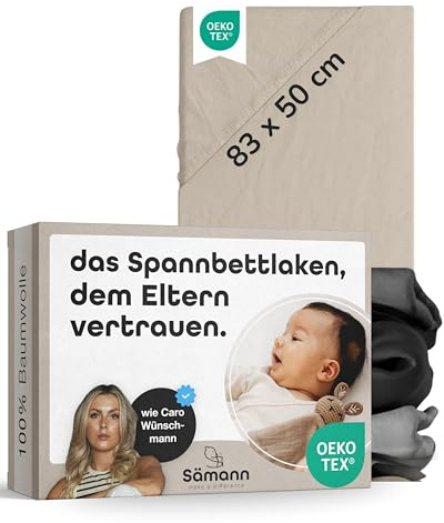 Sämann® Spannbettlaken Spannbetttuch Jersey 83x50 cm für Stubenwagen & Wiege, Baumwolle Natur