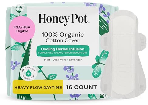 e Honey Pot Company - Organic Cotton Cover, Herbal Daytime Heavy Flow Pads with Wings - 16 ct.