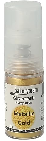 bakeryteam veganes Metallic Dust Gold Pump-Puder ohne Treibmittel für einen gleichmäßigen goldenen Glanz auf allen Backkreationen und anderen Lebensmitteln 5 g | Für einen gleichmäßigen goldenen Glanz auf allen Backkreationen und anderen Lebensmitteln
