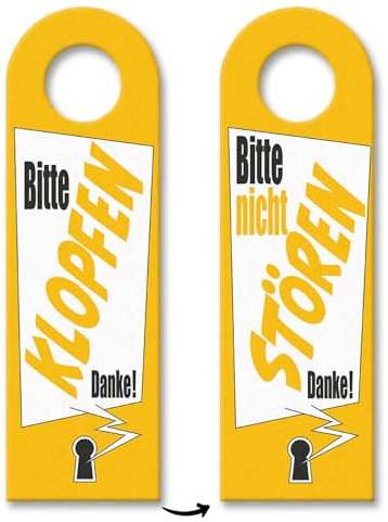 Bitte nicht stören oder klopfen Türhänger 10er Set mit Schlüsselloch Motiv in gelb als praktisches Türschild für Menschen die nicht gestört werden wollen wenn sie am arbeiten sind