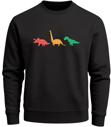 Neverless® Sweatshirt Herren Dinosaurier Aufdruck Polygon Tiere Geometric Print Fashion Streetstyle Rundhals-Pullover Schwarz M