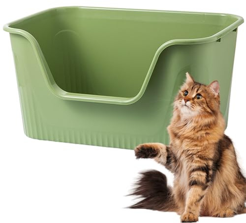 Vealind Katzenklo Offen, Groß Katzentoilette, Hoher Rand Katzenklo, Katzentoiletten mit Hohem Rand 45L x 36B x 22.5H cm, Niedriger Eintritt Cat Toilet Cat Litter Box (grün)
