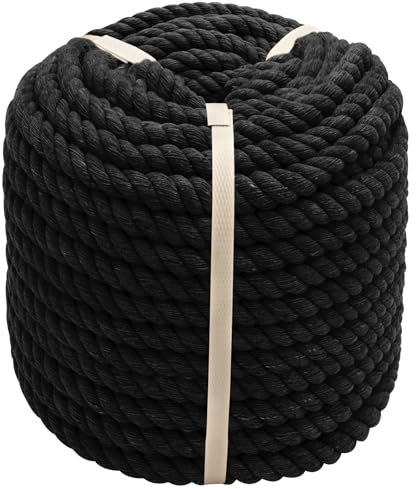 Schwarzes Seil aus gedrehtem Baumwollseil (1,27 cm x 50,3 m), natürliches Baumwollseil zum Basteln, Geländer, Hängematte, Dekorieren usw