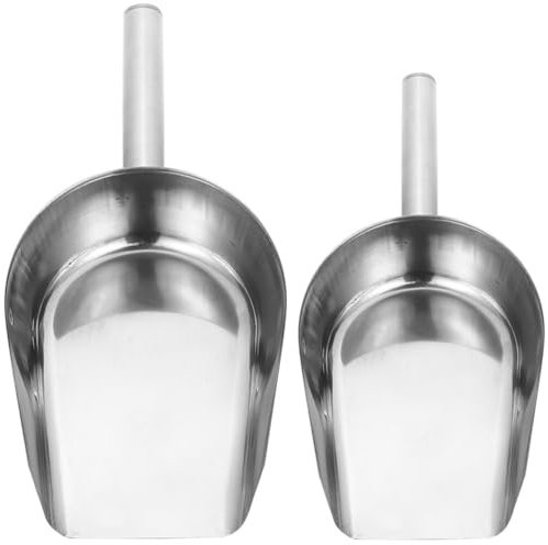 Kitchen 2pcs Stainless Steel Ice Scoop Food Scoop Shovel Flat Bottom Scoop Metal Serving Scooper Heavy Duty Candy Shovel Ice Flour Utility Scoop for Home Kitchen Bar Party Metal Scoop