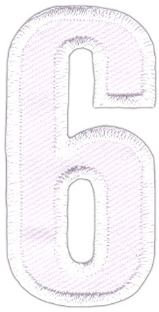 Ziffer 6 Weiß Aufnäher zum aufbügeln oder aufnähen Bügelbild Blume Aufbügler für Kleidung gestickter Bügelflicken Applikation Nummer Zahl Sechs Patch Größe 2,5 x 5,0 cm