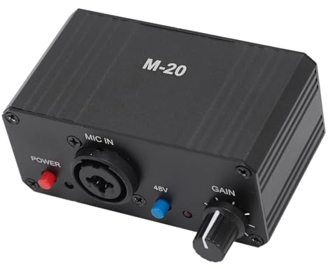 Cuifati Préampli de Microphone Amplificateur de Gain de Micro, Préamplificateur de Micro d'alimentation Fantôme 48 V à Gain élevé 22 DB pour Micro Dynamique et à Condensateur pour