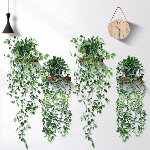 INSANYJ 4er Set Hängepflanze Künstlich (75cm) in Schwarz Töpfen, 4 Stück Kunstpflanze Hängend mit Töpfen, Künstliche Pflanzen wie Echt, Efeu Künstlich für Wohnzimmer Zimmer Terrasse Deko