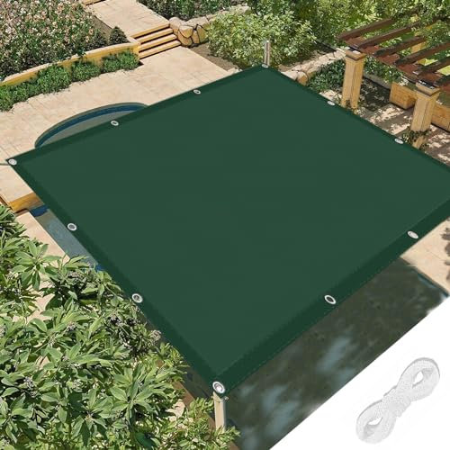 Sonnensegel Wasserdicht Rechteckig 6.5 x 10 m Wetterschutz Sonnenschutz PES Polyester Sonnensegel Nach Maß mit Ösen mit Befestigungsseile für Patio Garten Hinterhof, Dunkelgrün