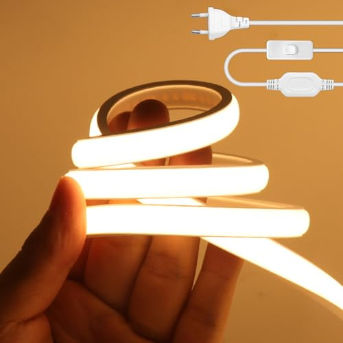 HEGEHE 288 LEDs/m Striscia LED COB, 220-240V impermeabile flessibile FCOB luce al neon CRI85+ 2M bianco caldo 3000K uniforme senza punti oscuri, decorazione per camere da letto, armadi e cucine