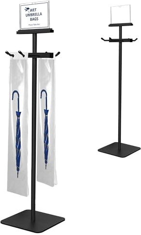 Montex Wet Umbrella Bag Stand with Free 200 Large Plastic Disposable Bags, Umbrella Holder Stand, Black