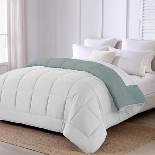 HOMEYA - Edredón de Fibra 170 gr/m2 - Edredón Relleno Nórdica Reversible de Dos Colores Cama 90, 150 x 220 cm - Suave, Transpirable, Ligera, 100% Poliérster, Gris Claro y Oscuro