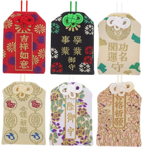 RORPOIR 6 Stück Japanische Omamori Anhänger Glücksbringer Amulett Im Japanischen Stil Für Gesundheit Und Wohlstand Traditionelles Wohndekor Vielseitig Einsetzbar Mit Aufhängeschnur