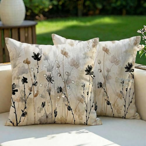 Vorysum Outdoor Kissen Wetterfest Kissenbezüge 40x40 cm Blumen Kissenbezug Abstrakt Dekokissen Sommer Sofakissen Böhmen Kissenhülle aus Polyster für Garten Sofa Wohnzimmer Bett 2er Set